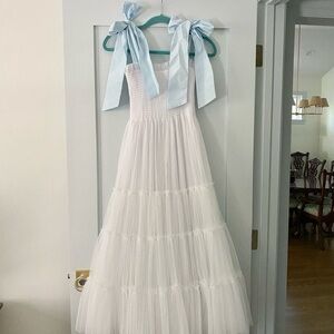 Hill House White Dress with Blue Accents